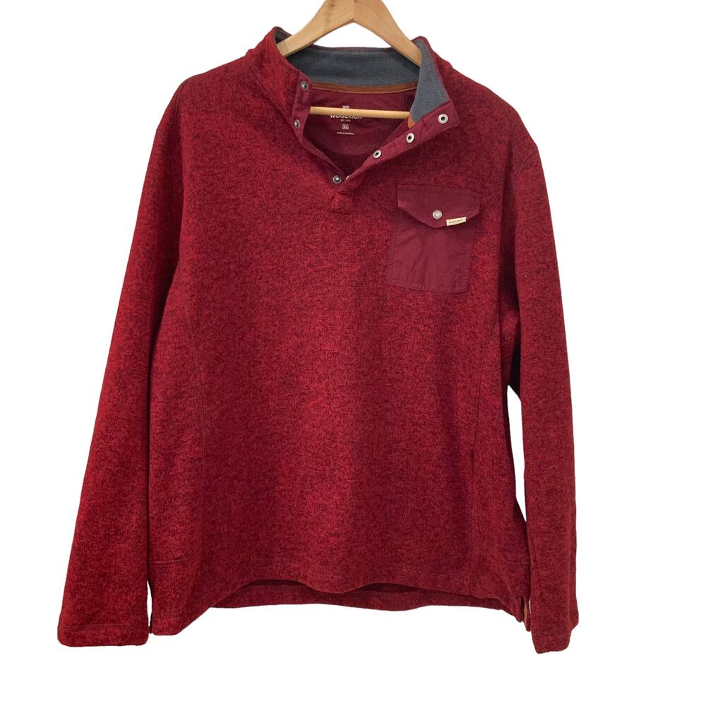 Woolrich 1/4 Snap Button Red Burgundy Fleece Pullover Sweater Size XL